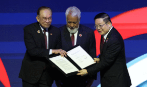 timor leste Pertemuan tingkat tinggi ASEAN yang meresmikan keanggotaan Timor Leste.