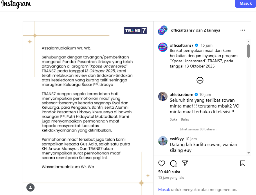 ungkap Andi sebagaimana dikutip dari akun resmi Youtube TRANS7 Official